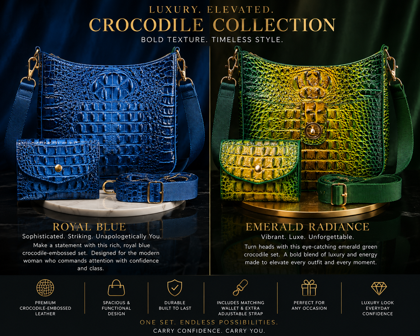 Crocodile collection bags